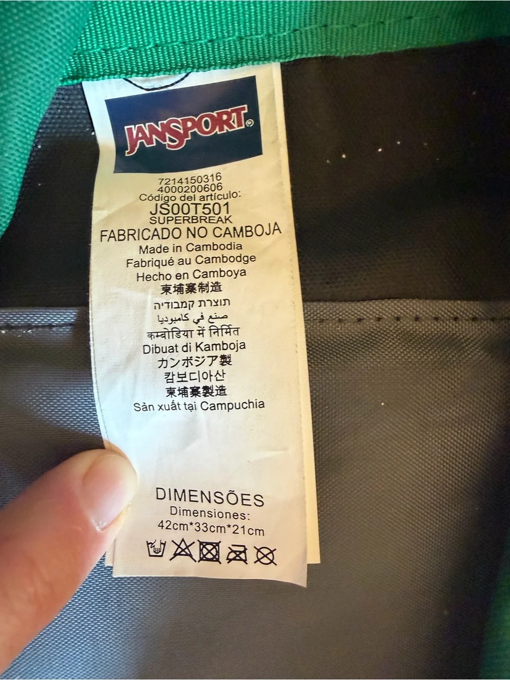 Jansport SuperBreak Green Backpack Unisex Bookbag School Travel Classic JS00T501